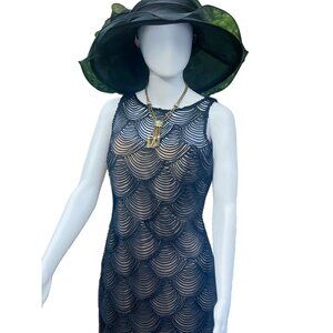 Vintage-Inspired Badgley Mischka Black lace Overlay Scalloped Sleeveless Dress W